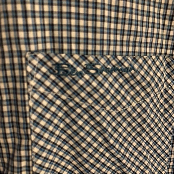 🎈$10 add on MEN’S Ben Sherman Short sleeve shirt. Blue small plaid. - Picture 3 of 5